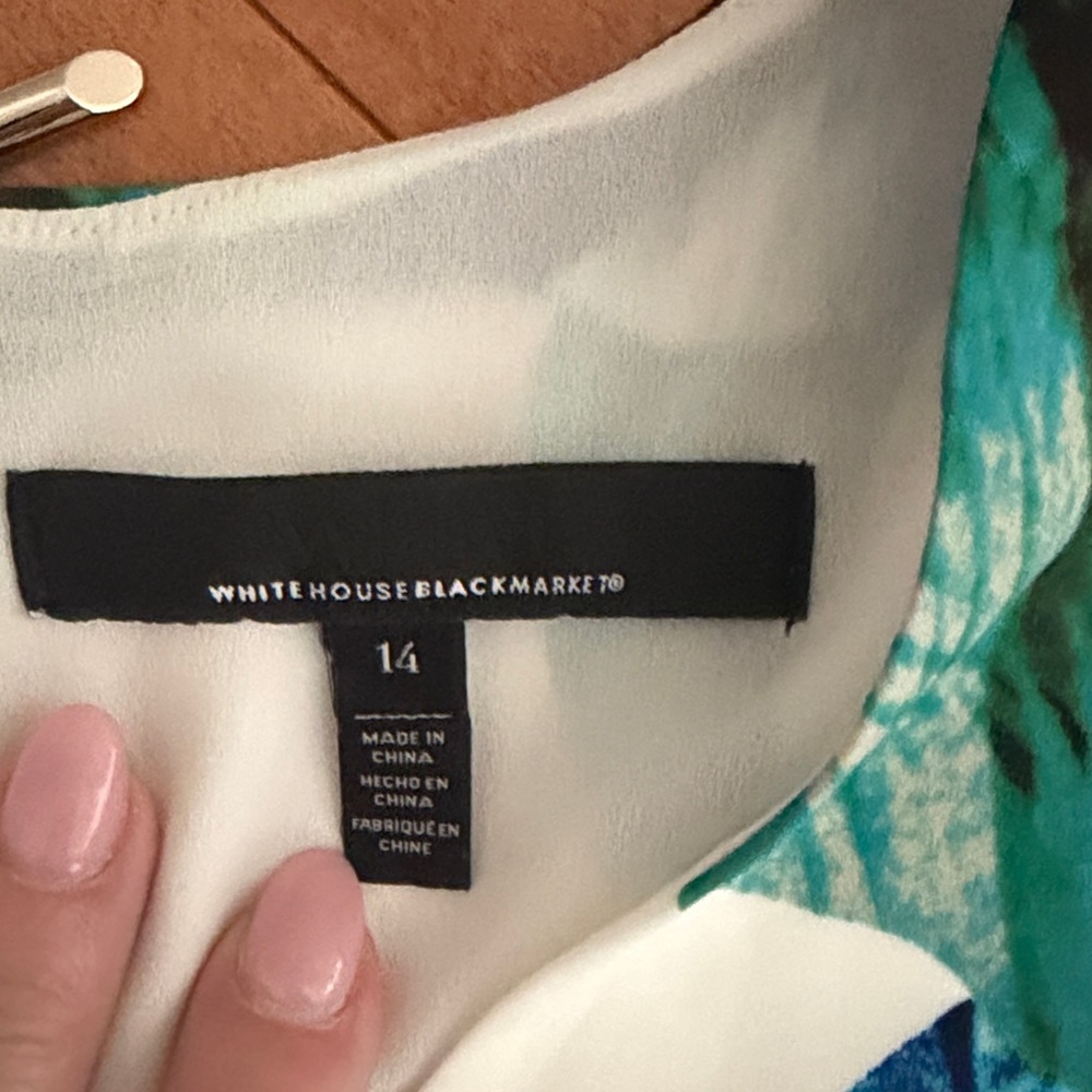 White House Black Market Floral Wrap Dress in Blue, Green, Cream - Picture 6 of 7
